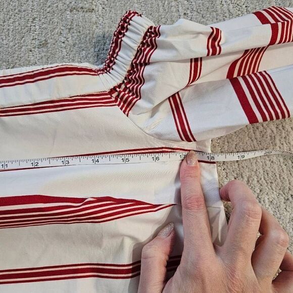 Club Monaco Nearta Off The Shoulder White and Red Striped Dress Size 4 - Picture 10 of 11